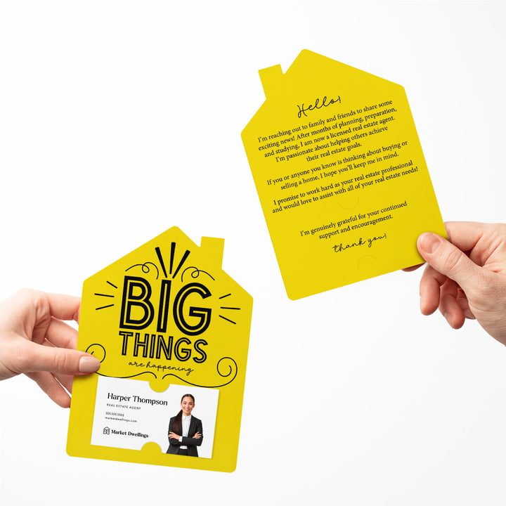 Set of Big Things Are Happening New Real Estate Agent Introduction Mailers | Envelopes Included | M26-M001 Mailer Market Dwellings