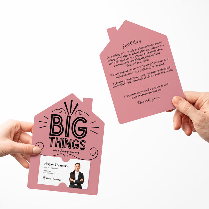 Set of Big Things Are Happening New Real Estate Agent Introduction Mailers | Envelopes Included | M26-M001 Mailer Market Dwellings