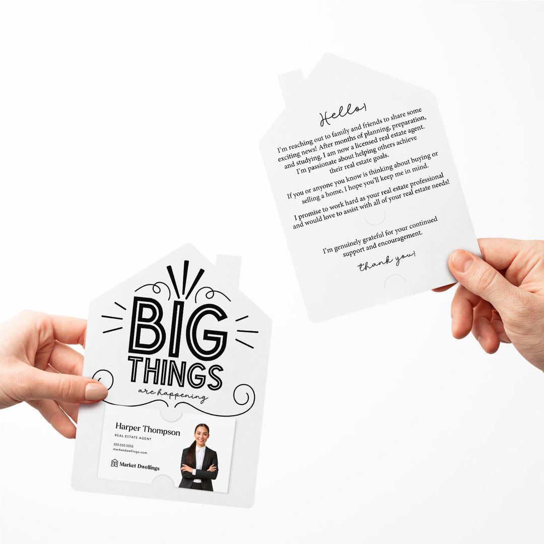 Set of Big Things Are Happening New Real Estate Agent Introduction Mailers | Envelopes Included | M26-M001