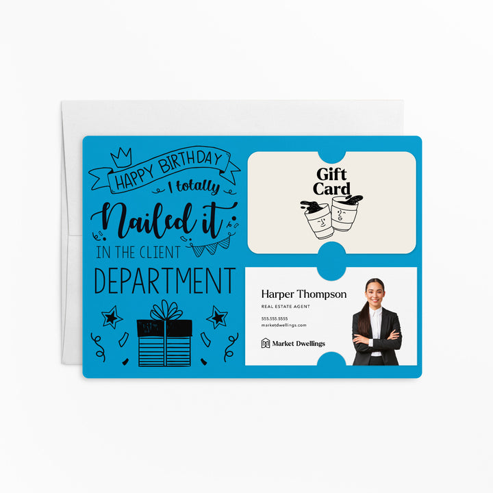 Set of "Happy Birthday - I Totally Nailed It in the Client Department" Gift Card & Business Card Holder | Envelopes Included | M26-M008 Mailer Market Dwellings ARCTIC