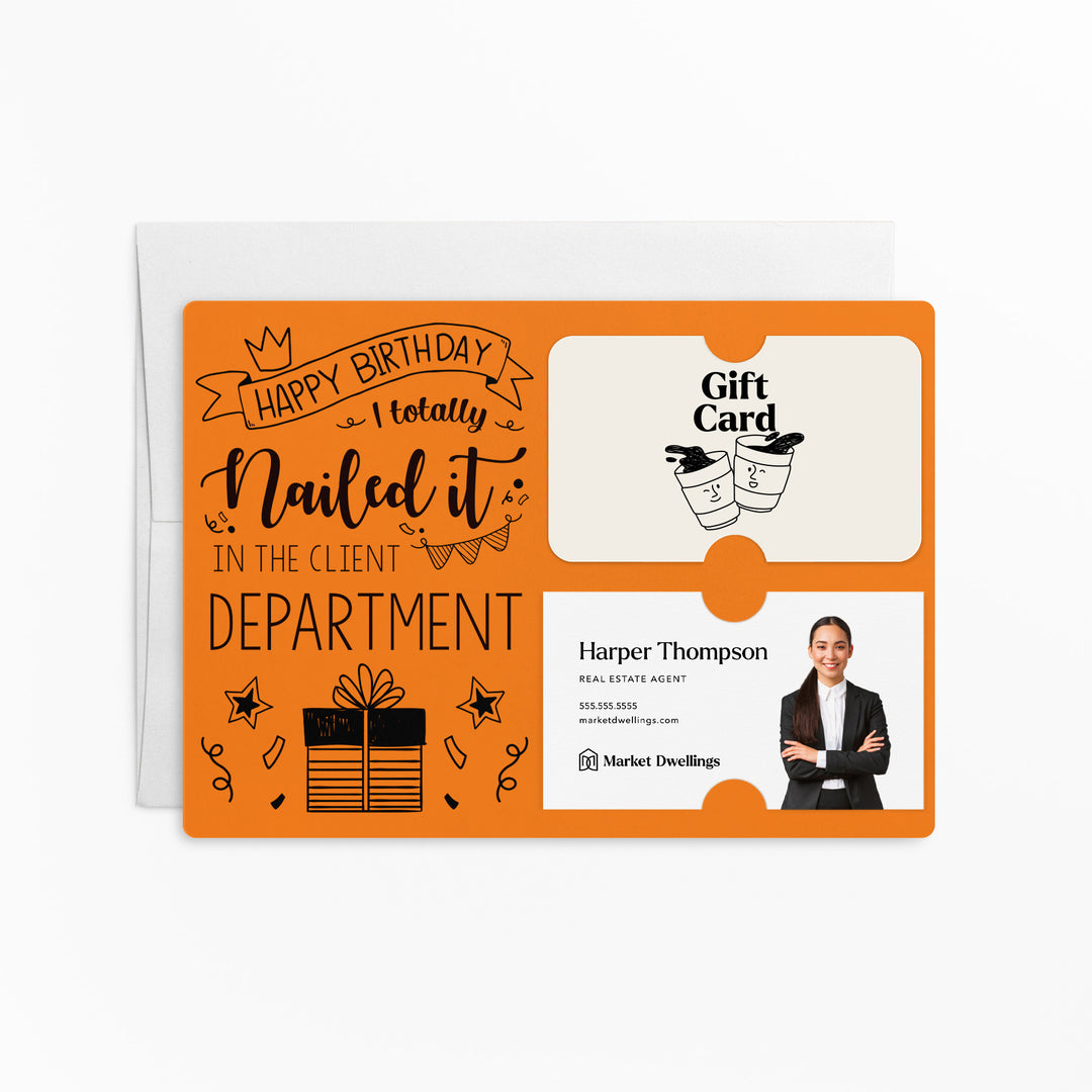 Set of "Happy Birthday - I Totally Nailed It in the Client Department" Gift Card & Business Card Holder | Envelopes Included | M26-M008 Mailer Market Dwellings CARROT