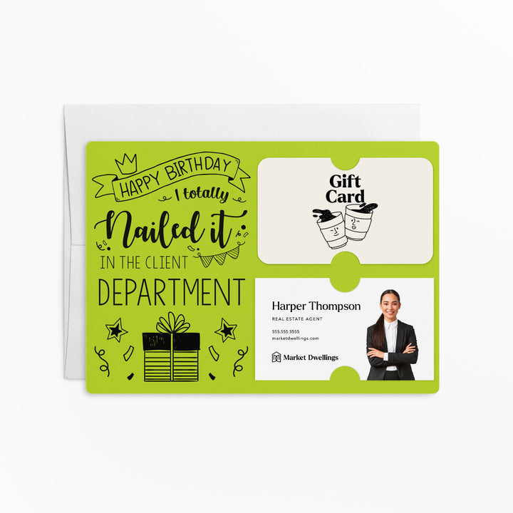 Set of "Happy Birthday - I Totally Nailed It in the Client Department" Gift Card & Business Card Holder | Envelopes Included | M26-M008 Mailer Market Dwellings GREEN APPLE