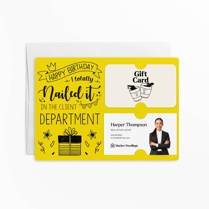 Set of "Happy Birthday - I Totally Nailed It in the Client Department" Gift Card & Business Card Holder | Envelopes Included | M26-M008 Mailer Market Dwellings LEMON