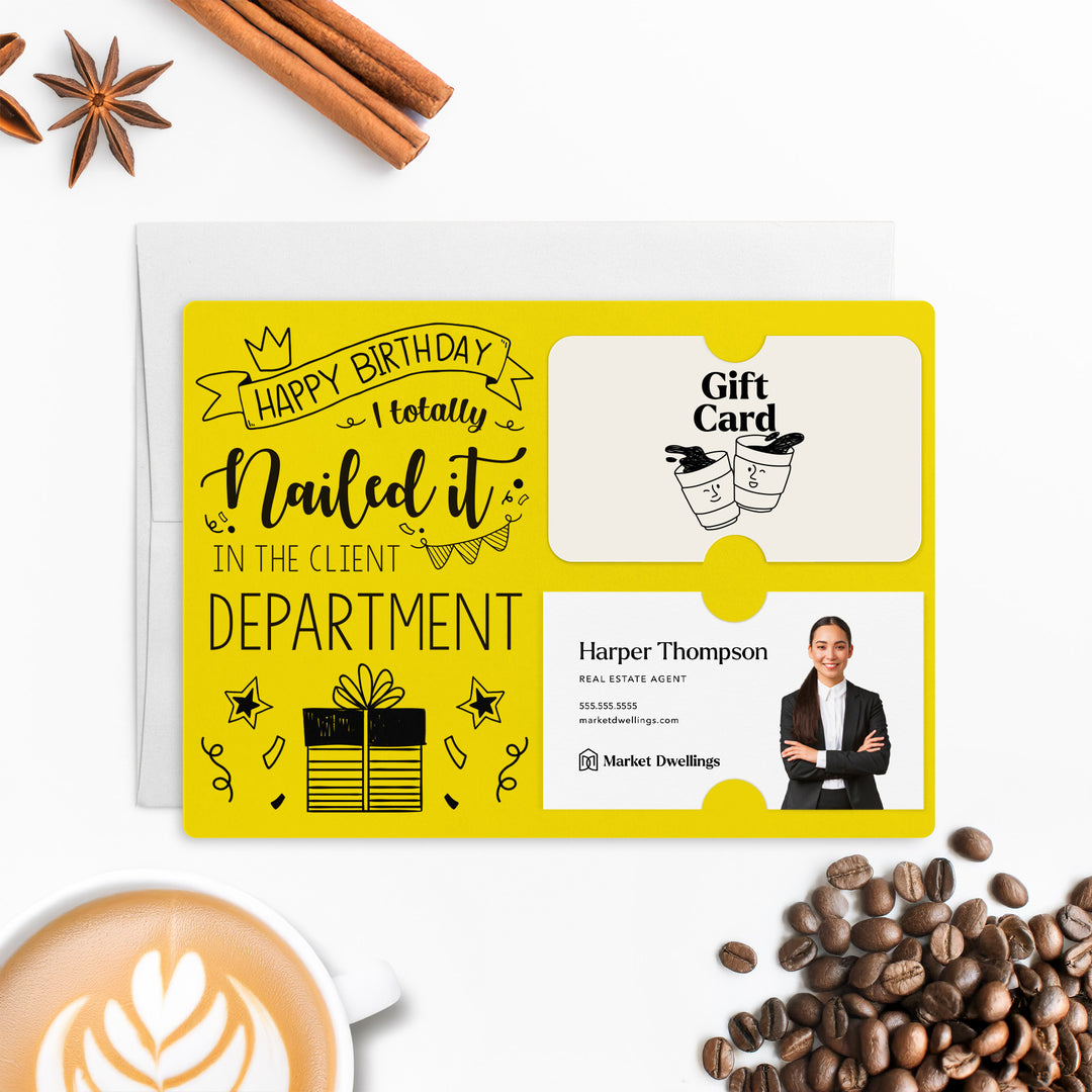 Set of "Happy Birthday - I Totally Nailed It in the Client Department" Gift Card & Business Card Holder | Envelopes Included | M26-M008 Mailer Market Dwellings