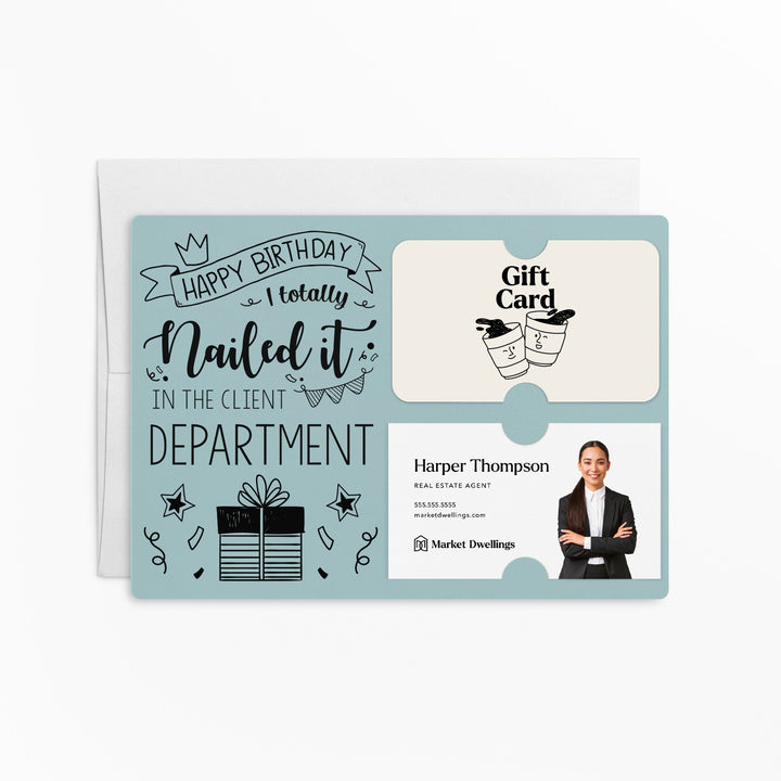 Set of "Happy Birthday - I Totally Nailed It in the Client Department" Gift Card & Business Card Holder | Envelopes Included | M26-M008 Mailer Market Dwellings LIGHT BLUE