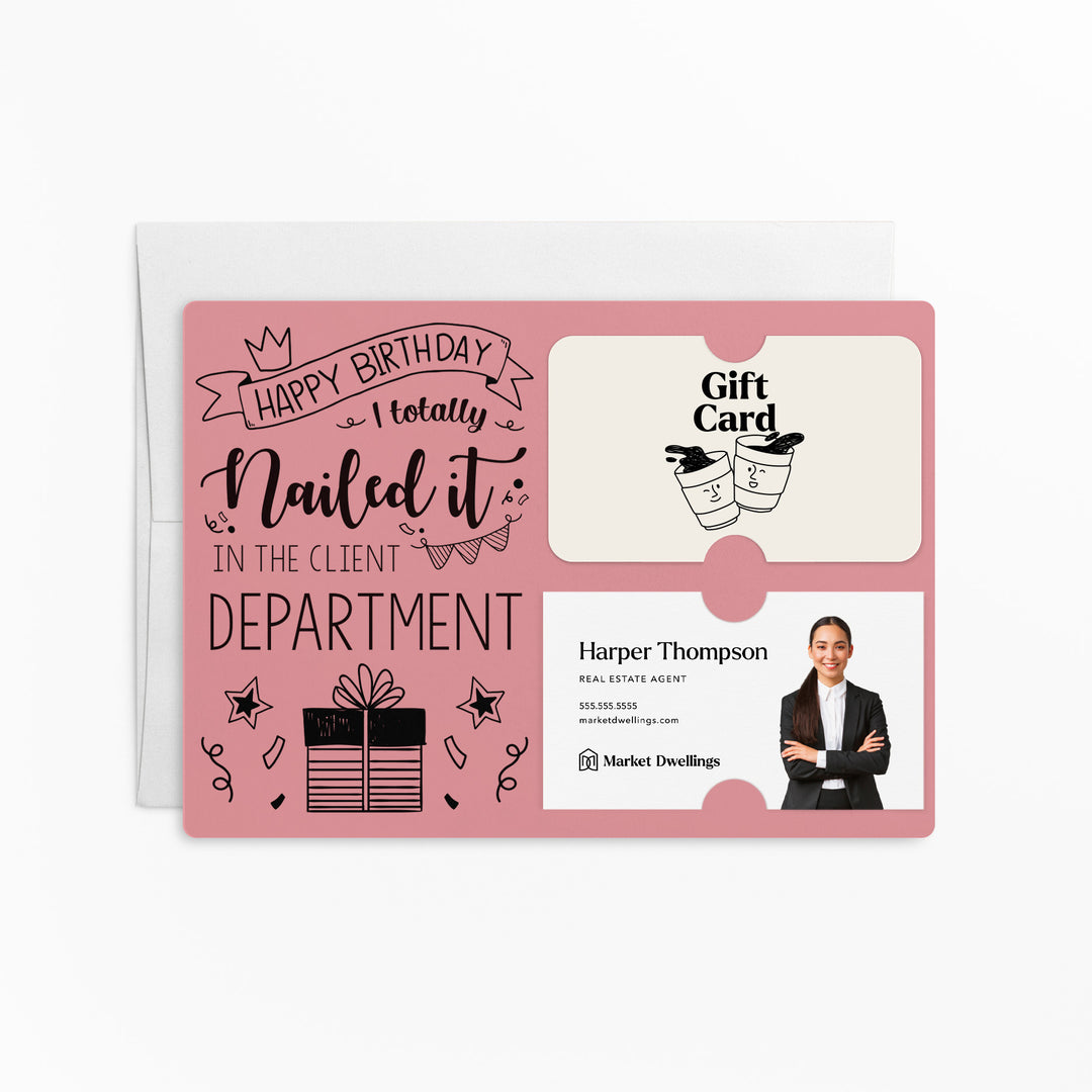 Set of "Happy Birthday - I Totally Nailed It in the Client Department" Gift Card & Business Card Holder | Envelopes Included | M26-M008 Mailer Market Dwellings LIGHT PINK