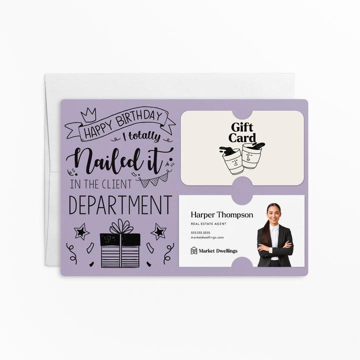 Set of "Happy Birthday - I Totally Nailed It in the Client Department" Gift Card & Business Card Holder | Envelopes Included | M26-M008 Mailer Market Dwellings LIGHT PURPLE