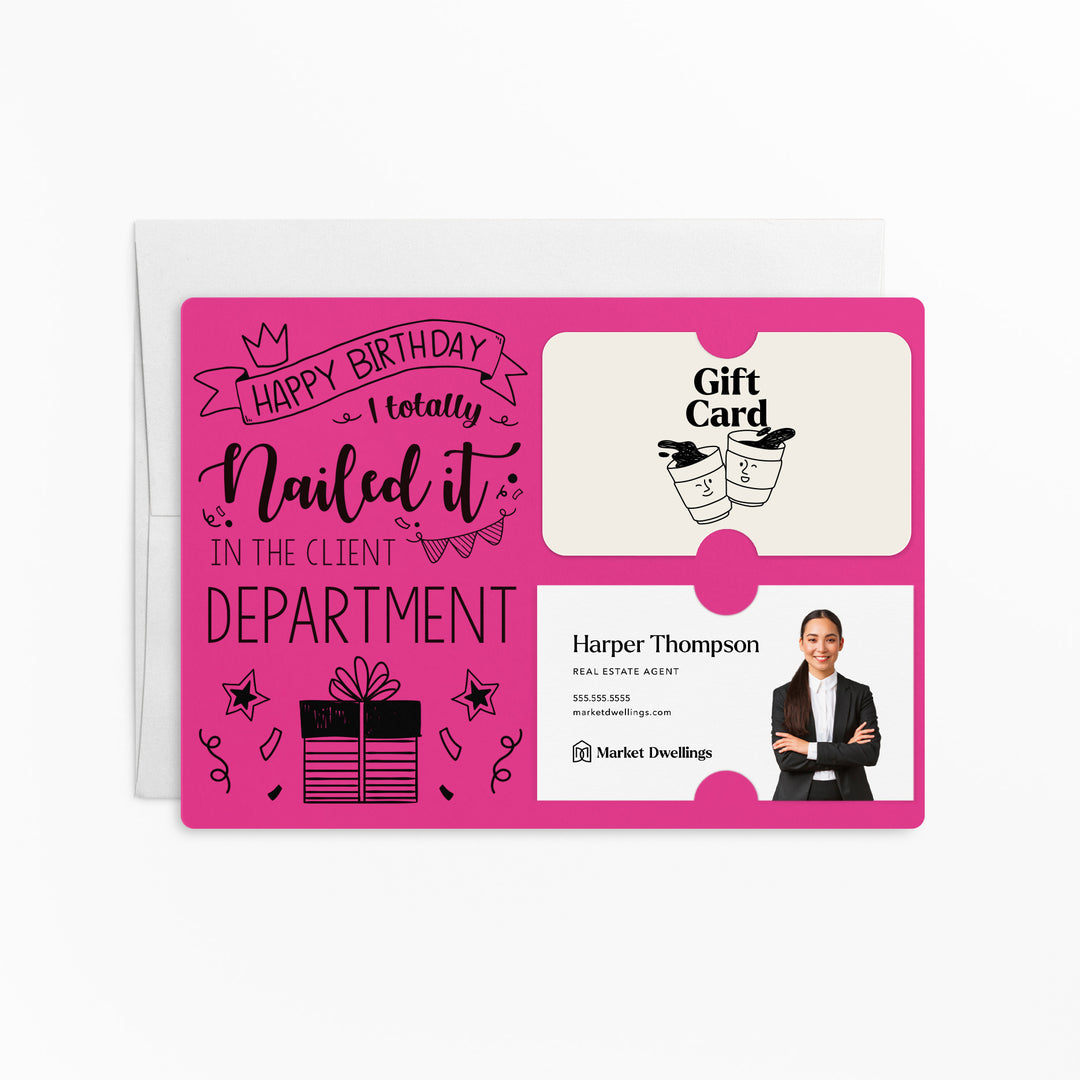 Set of "Happy Birthday - I Totally Nailed It in the Client Department" Gift Card & Business Card Holder | Envelopes Included | M26-M008 Mailer Market Dwellings RAZZLE BERRY