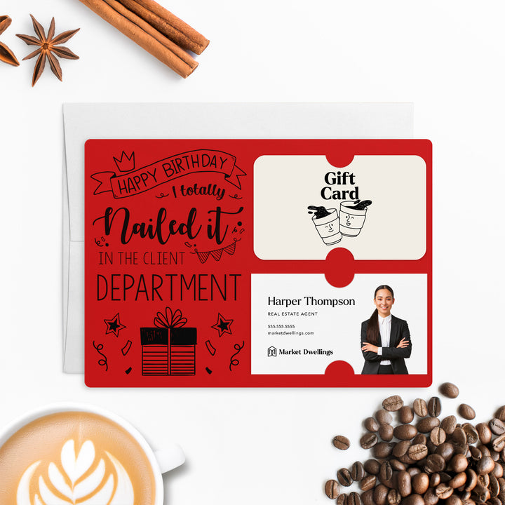 Set of "Happy Birthday - I Totally Nailed It in the Client Department" Gift Card & Business Card Holder | Envelopes Included | M26-M008