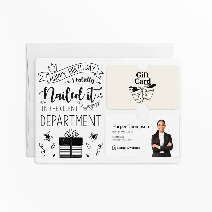 Set of "Happy Birthday - I Totally Nailed It in the Client Department" Gift Card & Business Card Holder | Envelopes Included | M26-M008