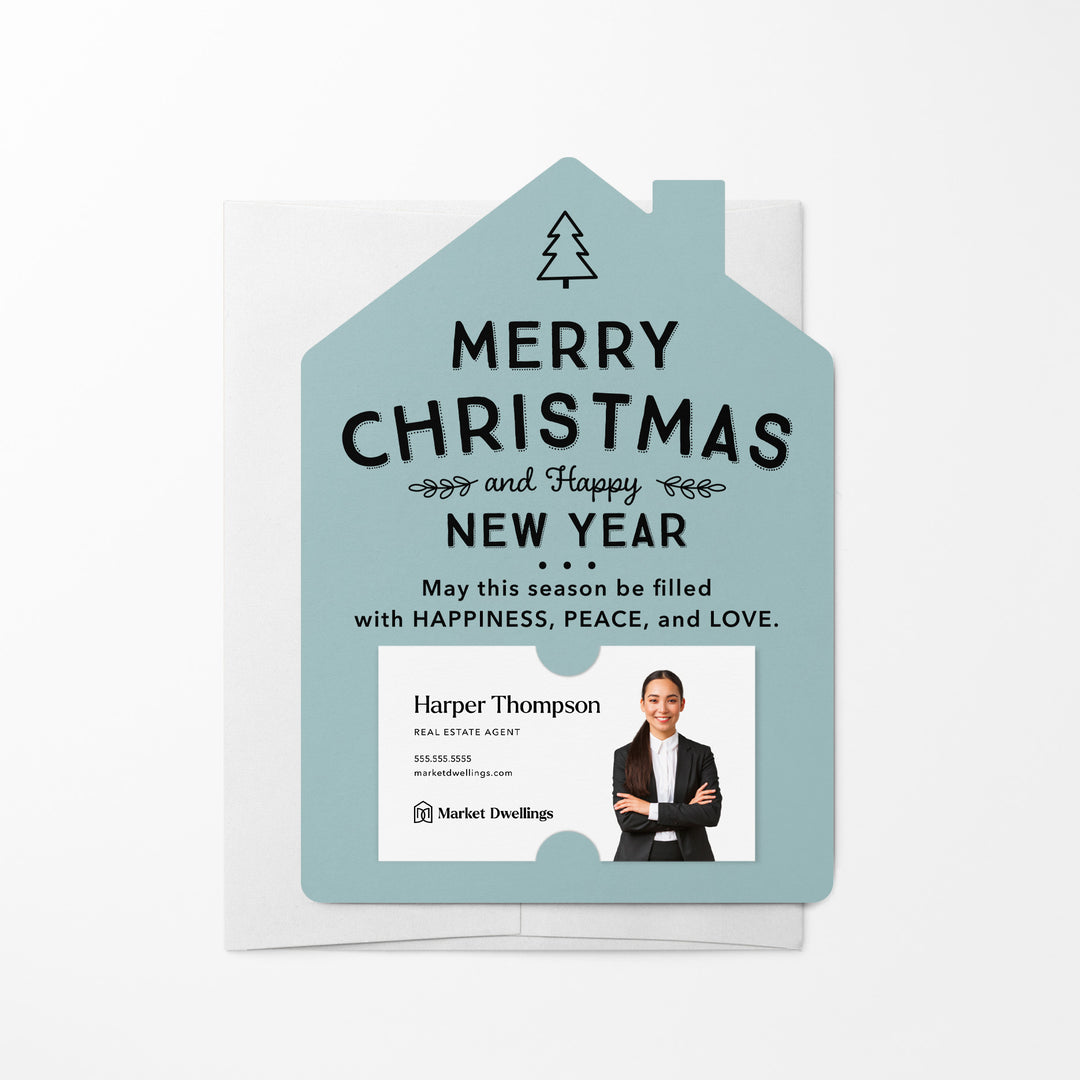 Set of Merry Christmas and Happy New Year Mailers | Envelopes Included | M27-M001 Mailer Market Dwellings LIGHT BLUE