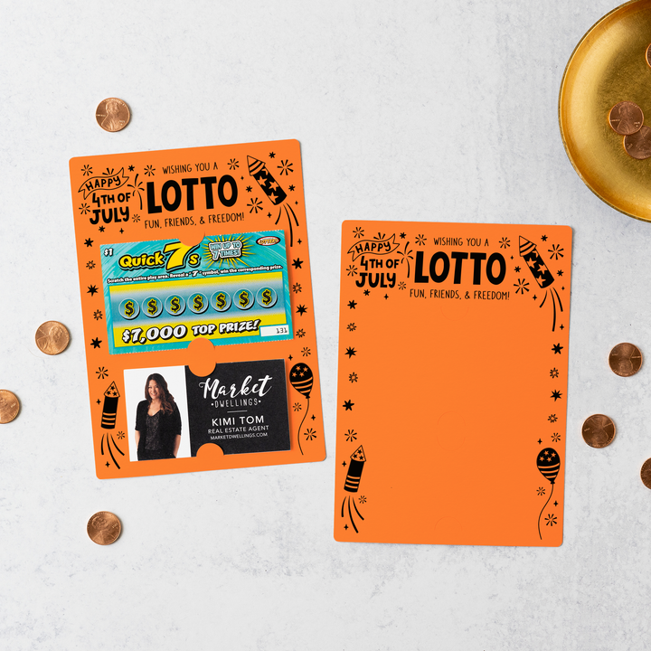 Wishing You A Lotto Fun, Friends, and Freedom Happy 4th Of July Scratch-off Lotto Mailers | Envelopes Included | M27-M002 Mailer Market Dwellings CARROT  
