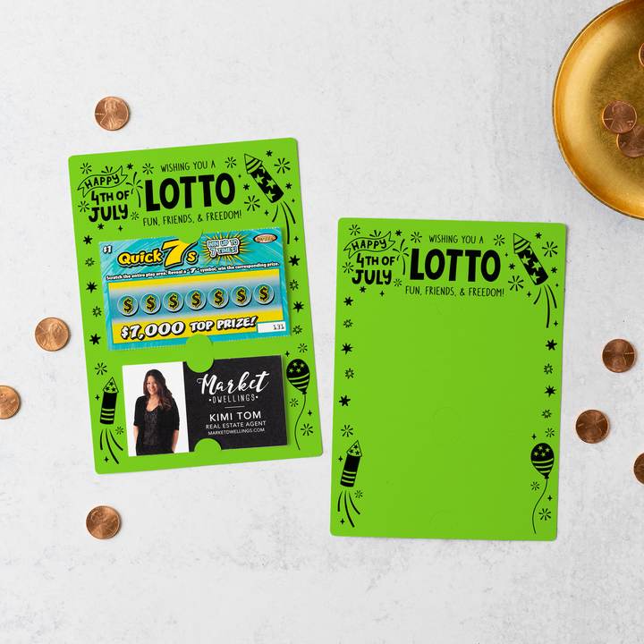 Wishing You A Lotto Fun, Friends, and Freedom Happy 4th Of July Scratch-off Lotto Mailers | Envelopes Included | M27-M002 Mailer Market Dwellings GREEN APPLE  
