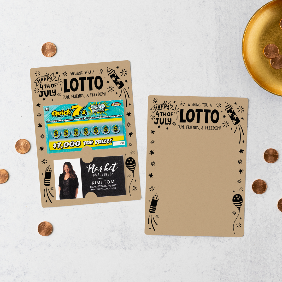 Wishing You A Lotto Fun, Friends, and Freedom Happy 4th Of July Scratch-off Lotto Mailers | Envelopes Included | M27-M002 Mailer Market Dwellings KRAFT  