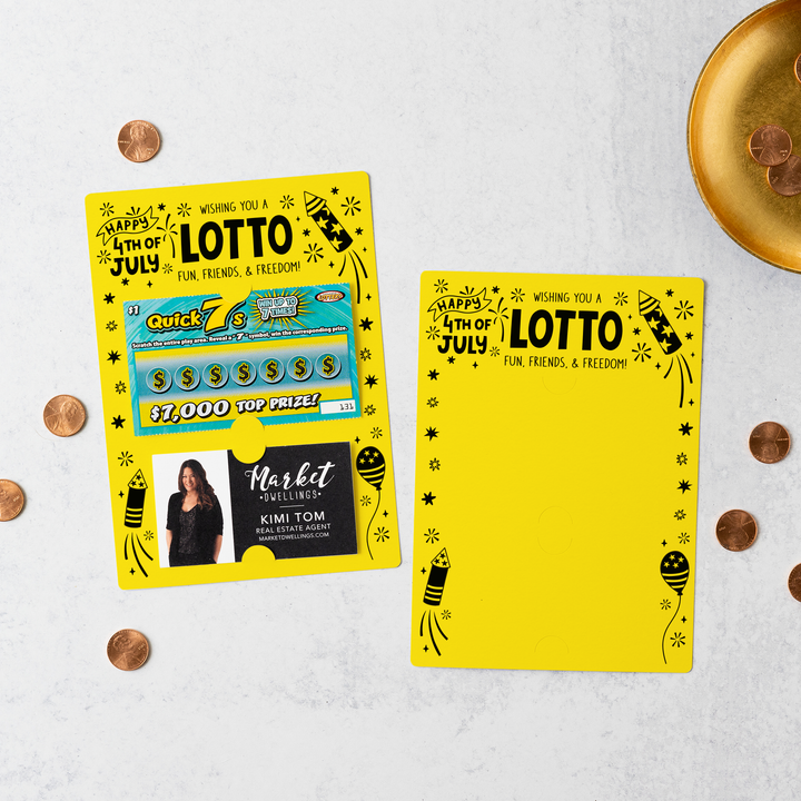 Wishing You A Lotto Fun, Friends, and Freedom Happy 4th Of July Scratch-off Lotto Mailers | Envelopes Included | M27-M002 Mailer Market Dwellings LEMON  