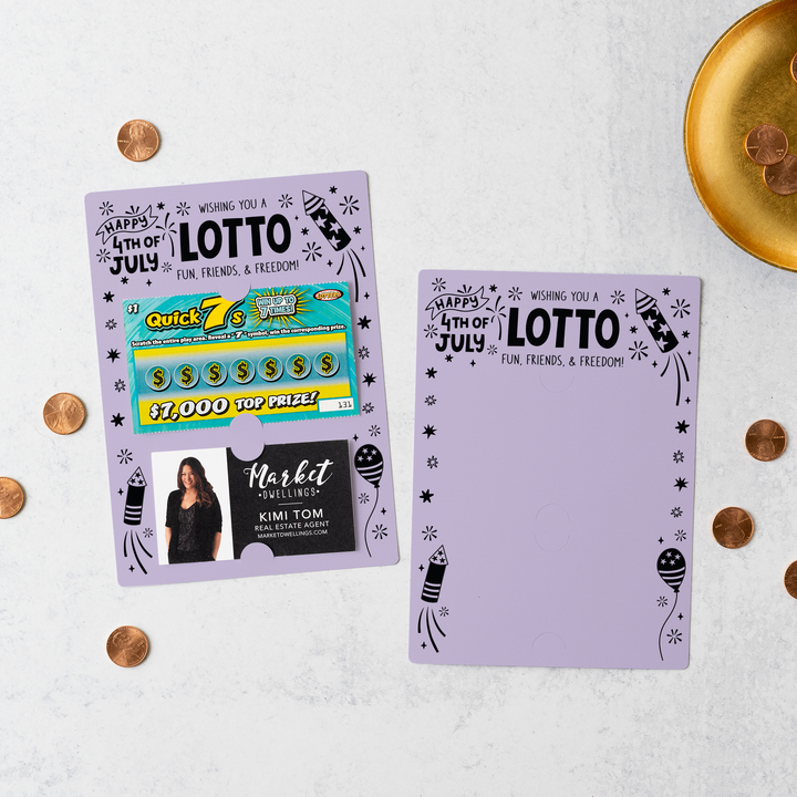 Wishing You A Lotto Fun, Friends, and Freedom Happy 4th Of July Scratch-off Lotto Mailers | Envelopes Included | M27-M002 Mailer Market Dwellings LIGHT PURPLE  