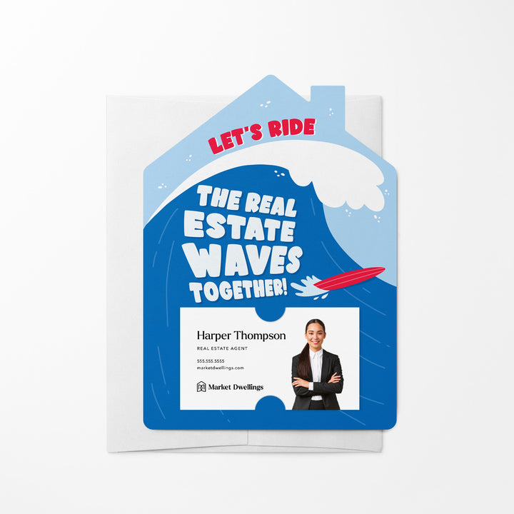 Set of Let's Ride The Real Estate Waves Together! | Summer Mailers | Envelopes Included | M277-M001-AB Mailer Market Dwellings COOL BLUE