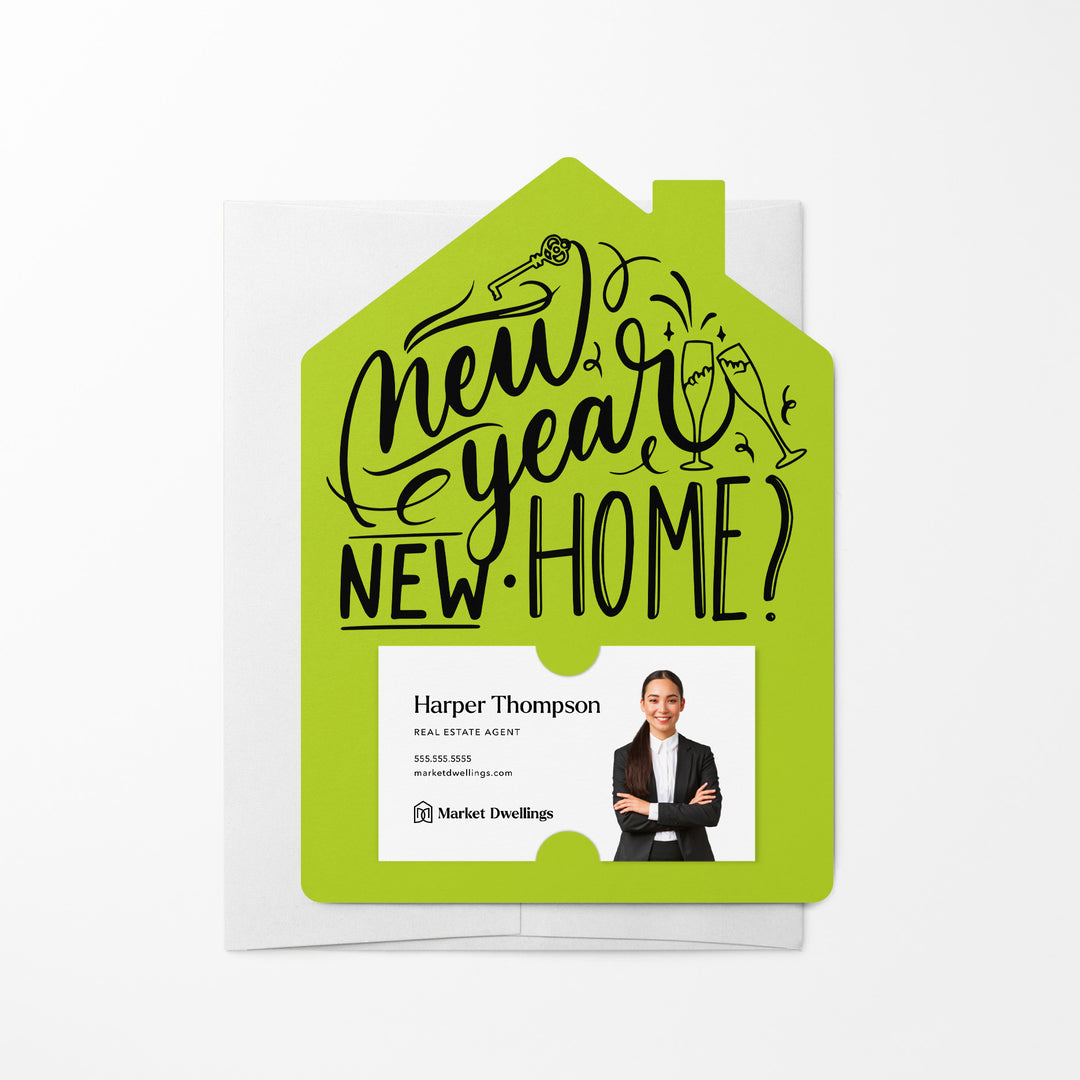 Set of New Year, New Home New Years Mailer | Envelopes Included | M28-M001 Mailer Market Dwellings GREEN APPLE