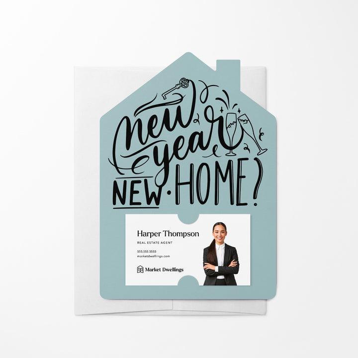 Set of New Year, New Home New Years Mailer | Envelopes Included | M28-M001 Mailer Market Dwellings LIGHT BLUE