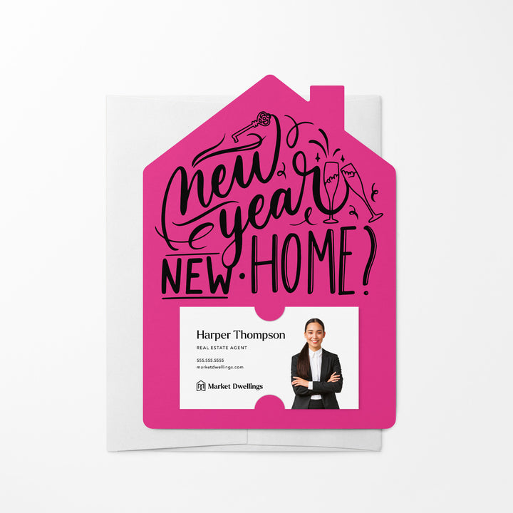 Set of New Year, New Home New Years Mailer | Envelopes Included | M28-M001 Mailer Market Dwellings RAZZLE BERRY