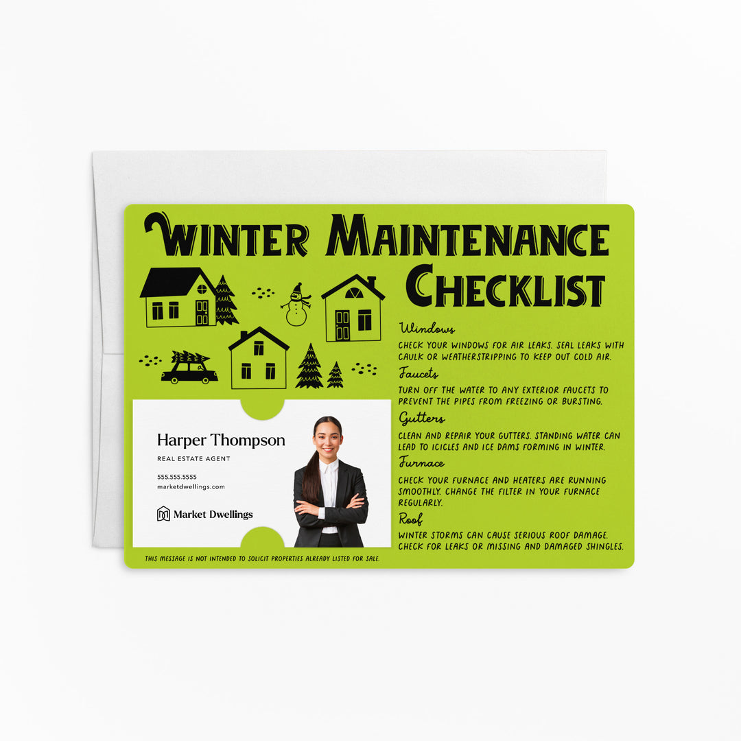 Set of Winter Maintenance Checklist | Winter Mailers | Envelopes Included | M28-M004 Mailer Market Dwellings GREEN APPLE