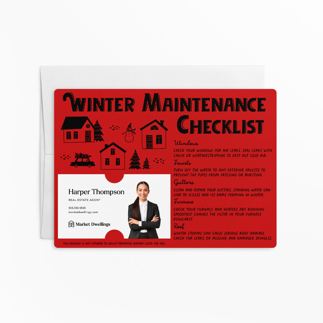 Set of Winter Maintenance Checklist | Winter Mailers | Envelopes Included | M28-M004 Mailer Market Dwellings SCARLET