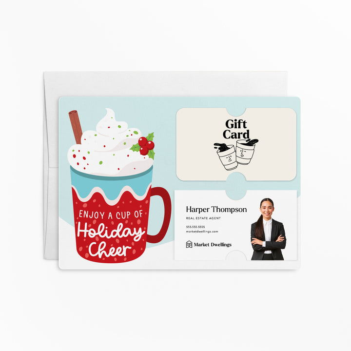 Set of "Enjoy a Cup of Holiday Cheer" Gift Card & Business Card Holder Mailers | Envelopes Included | M28-M008 Mailer Market Dwellings