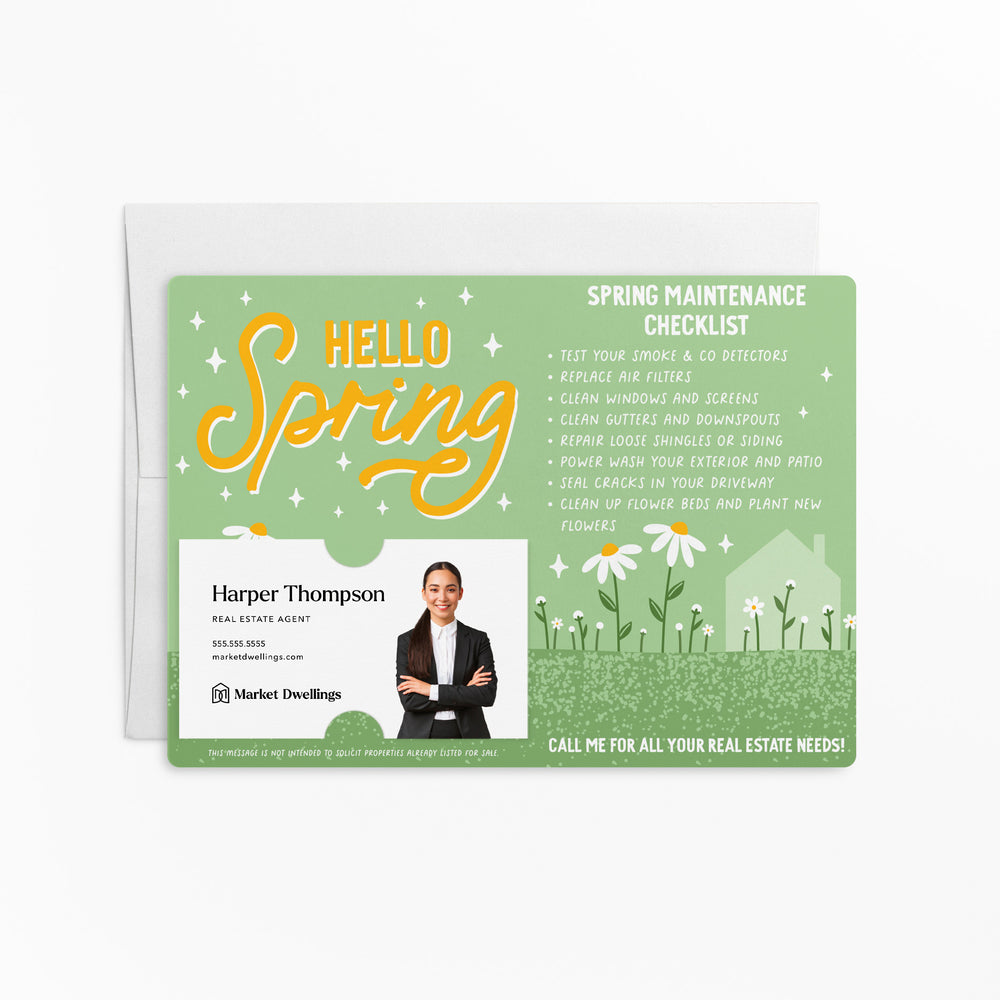 Hello Spring Maintenance Checklist | Real Estate Mailers with Envelopes Mailer Market Dwellings LIGHT OLIVE 10
