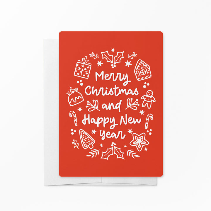 Set of Merry Christmas and Happy New Year | Christmas Mailers | Envelopes Included | M29-M006-AB Mailer Market Dwellings REGAL RED