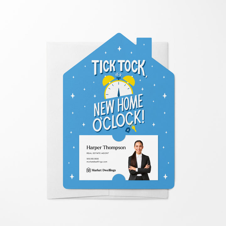 Set of Tick Tock, It's New Home O'Clock! | Mailers | Envelopes Included | M292-M001-AB Mailer Market Dwellings BRIGHT BLUE