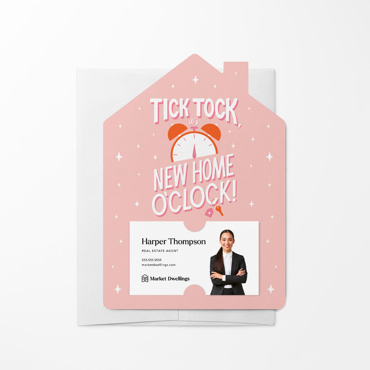 Set of Tick Tock, It's New Home O'Clock! | Mailers | Envelopes Included | M292-M001-AB Mailer Market Dwellings SOFT PINK