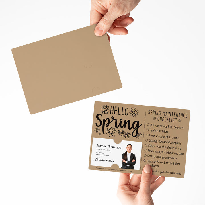 Set of "Hello Spring" Spring Checklist Real Estate Mailer | Envelopes Included | M3-M004 Mailer Market Dwellings