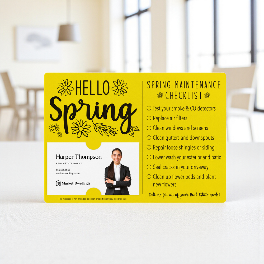 Set of "Hello Spring" Spring Checklist Real Estate Mailer | Envelopes Included | M3-M004 Mailer Market Dwellings