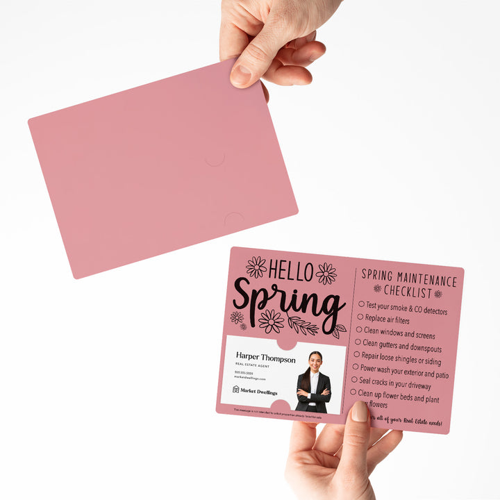 Set of "Hello Spring" Spring Checklist Real Estate Mailer | Envelopes Included | M3-M004 Mailer Market Dwellings