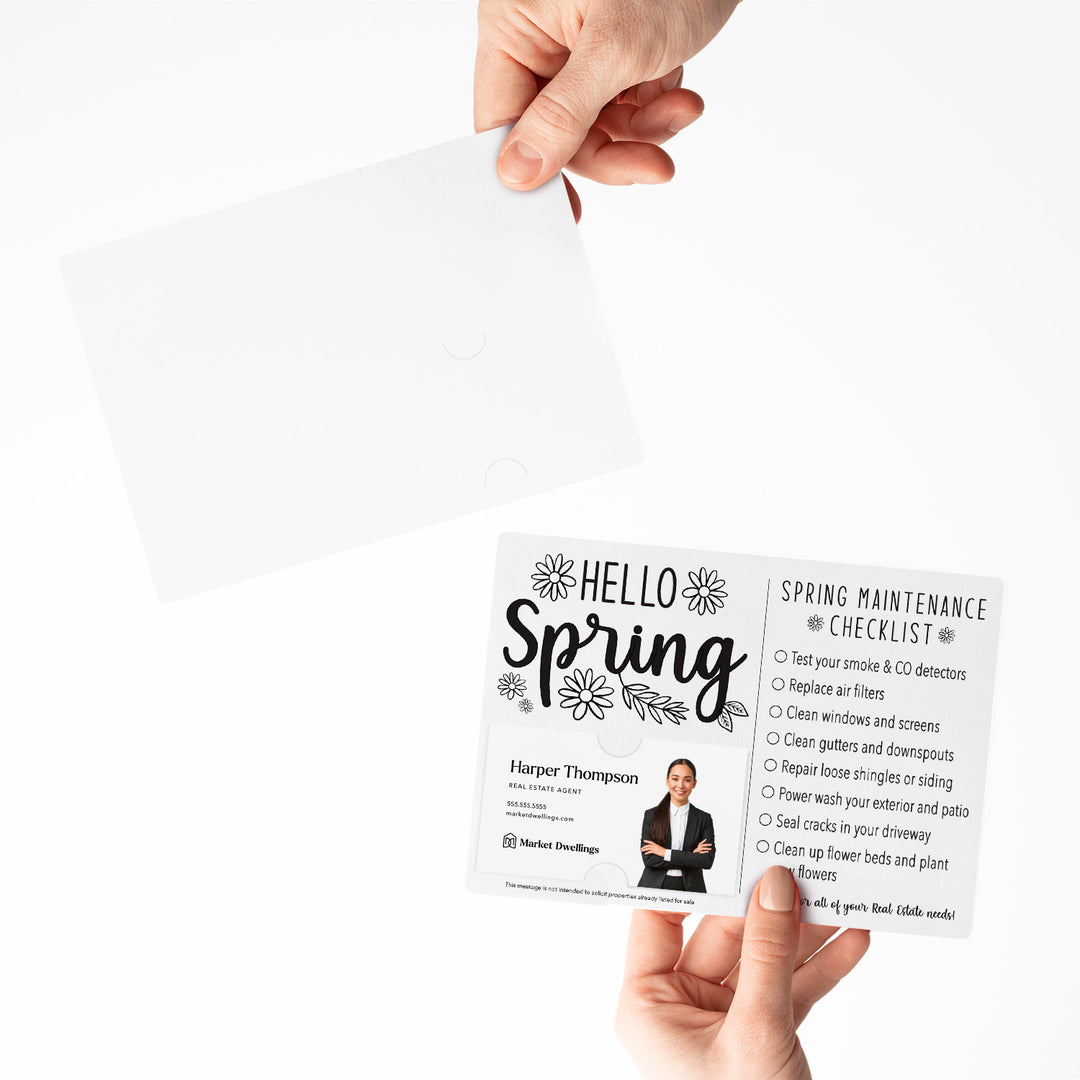 Set of "Hello Spring" Spring Checklist Real Estate Mailer | Envelopes Included | M3-M004 Mailer Market Dwellings