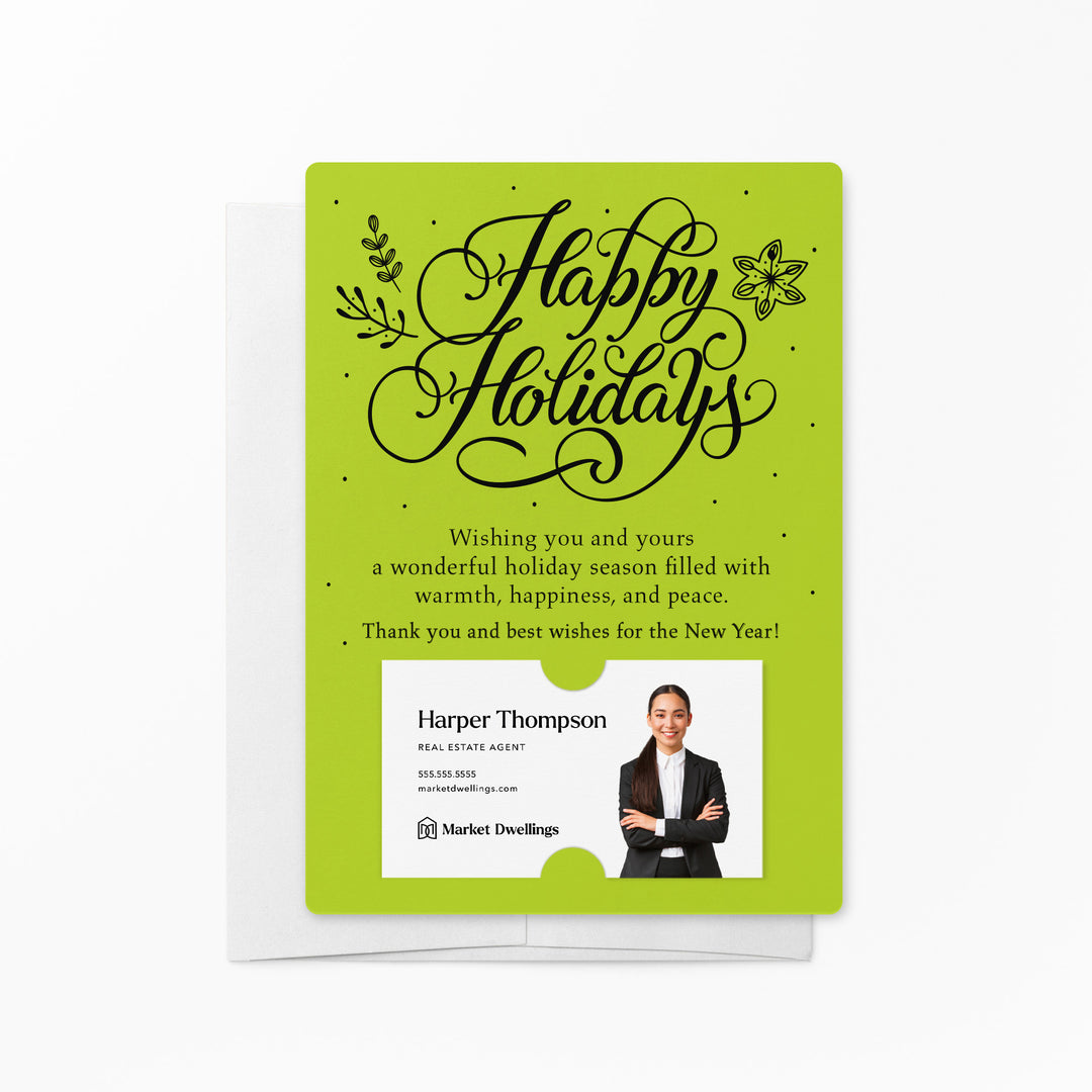 Set of Happy Holidays Mailer | Envelopes Included | M3-M007 Mailer Market Dwellings GREEN APPLE