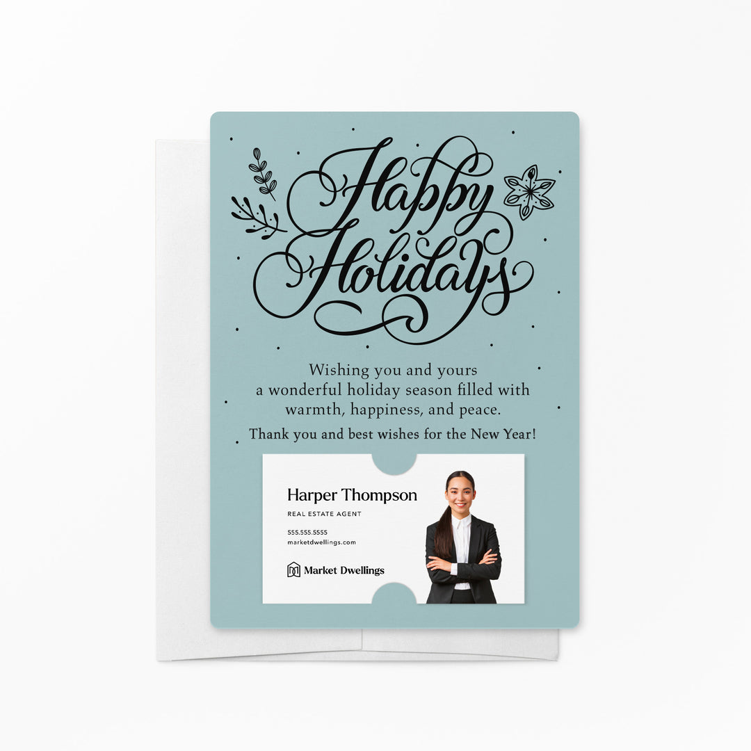 Set of Happy Holidays Mailer | Envelopes Included | M3-M007 Mailer Market Dwellings LIGHT BLUE