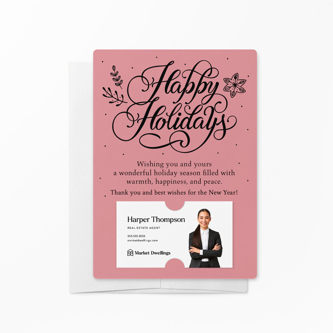 Set of Happy Holidays Mailer | Envelopes Included | M3-M007 Mailer Market Dwellings LIGHT PINK