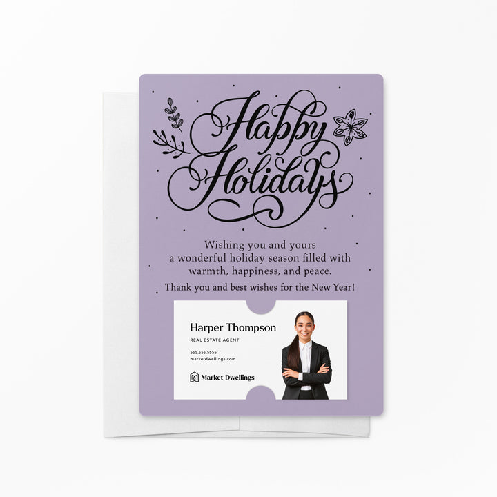 Set of Happy Holidays Mailer | Envelopes Included | M3-M007 Mailer Market Dwellings LIGHT PURPLE