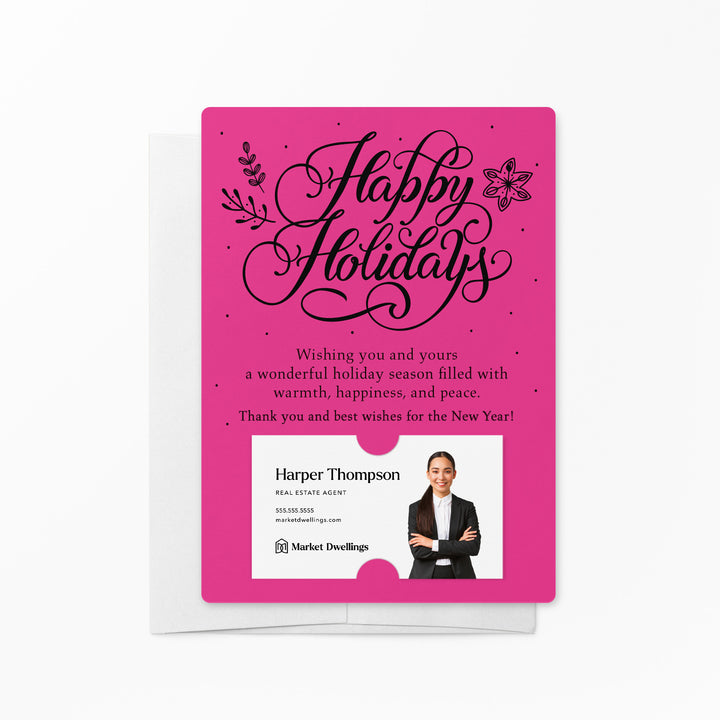 Set of Happy Holidays Mailer | Envelopes Included | M3-M007 Mailer Market Dwellings RAZZLE BERRY