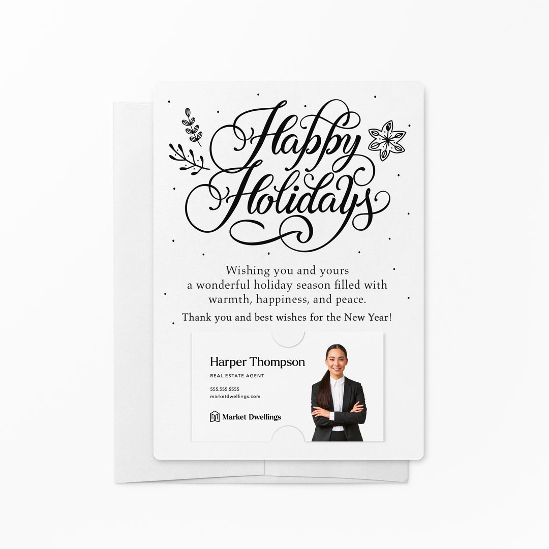 Set of Happy Holidays Mailer | Envelopes Included | M3-M007 Mailer Market Dwellings WHITE