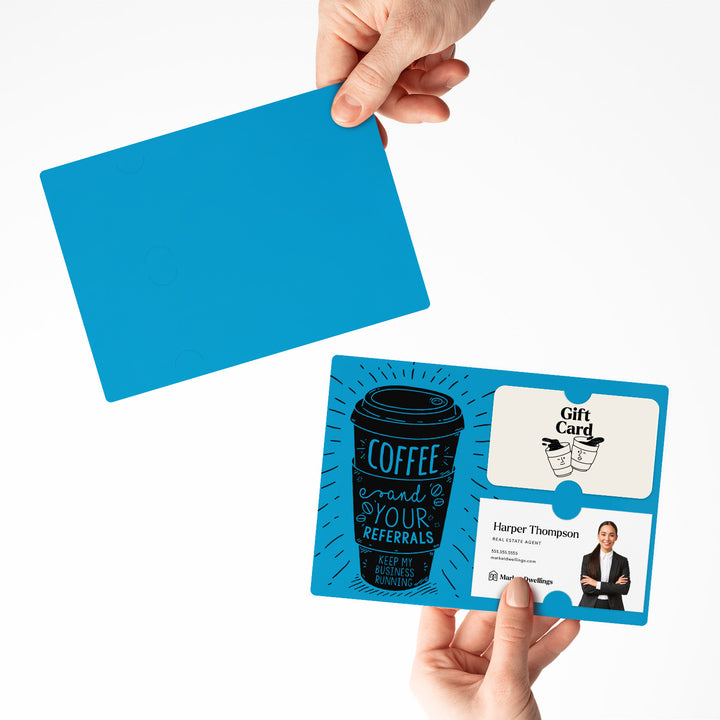 Set of Coffee and Your Referrals Keep My Business Running Gift Card & Business Card Holder Mailer | Envelopes Included | M3-M008 Mailer Market Dwellings