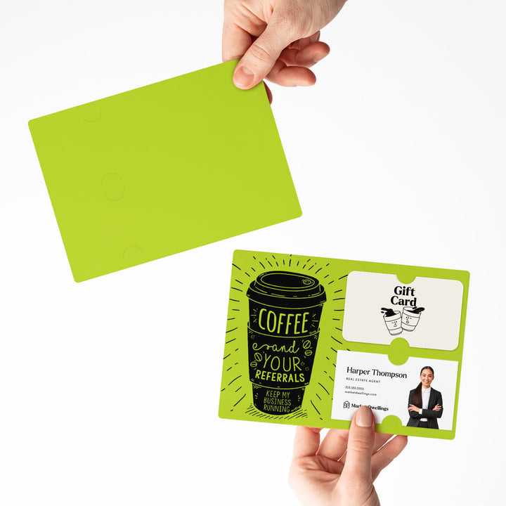 Set of Coffee and Your Referrals Keep My Business Running Gift Card & Business Card Holder Mailer | Envelopes Included | M3-M008 Mailer Market Dwellings