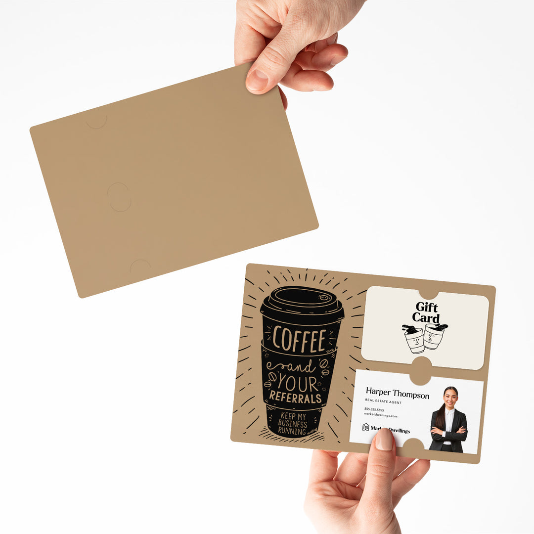 Set of Coffee and Your Referrals Keep My Business Running Gift Card & Business Card Holder Mailer | Envelopes Included | M3-M008 Mailer Market Dwellings