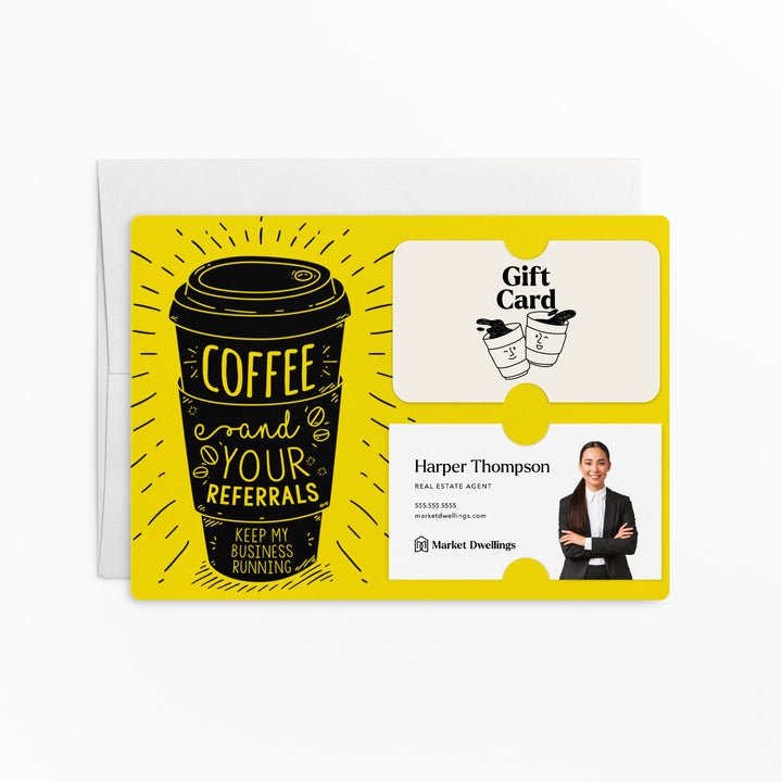 Set of Coffee and Your Referrals Keep My Business Running Gift Card & Business Card Holder Mailer | Envelopes Included | M3-M008 Mailer Market Dwellings LEMON