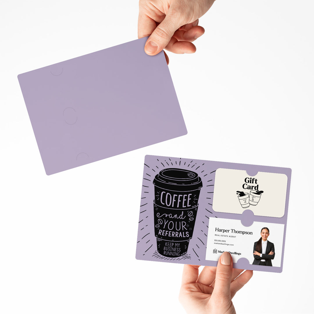 Set of Coffee and Your Referrals Keep My Business Running Gift Card & Business Card Holder Mailer | Envelopes Included | M3-M008 Mailer Market Dwellings