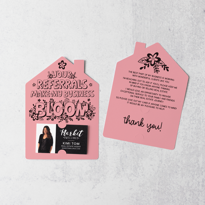 Set of Your Referrals Make My Business Bloom Real Estate Agent Mailers | Envelopes Included | M30-M001 Mailer Market Dwellings LIGHT PINK  