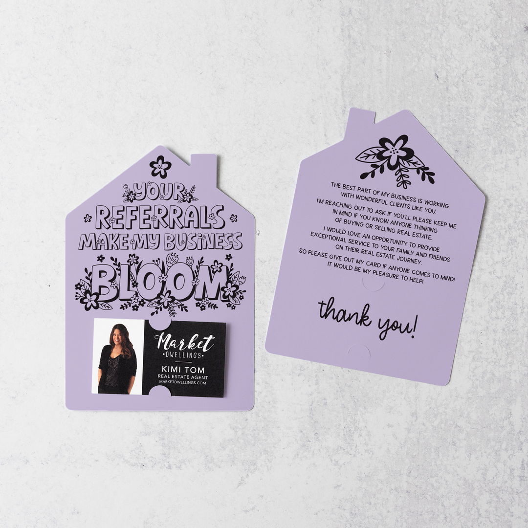 Set of Your Referrals Make My Business Bloom Real Estate Agent Mailers | Envelopes Included | M30-M001 Mailer Market Dwellings LIGHT PURPLE  