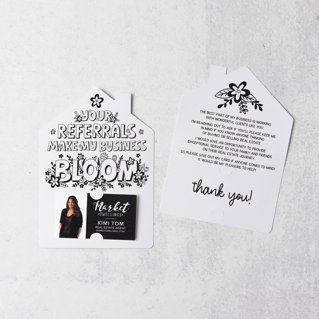 Set of Your Referrals Make My Business Bloom Real Estate Agent Mailers | Envelopes Included | M30-M001 Mailer Market Dwellings WHITE  