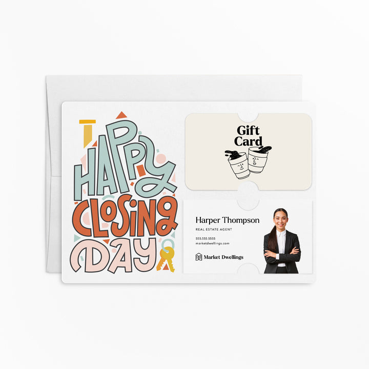 Set of "Happy Closing Day" Gift Card & Business Card Holder Mailer | Envelopes Included | M30-M008 Mailer Market Dwellings